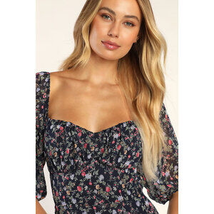 Lulus Sweet Attitude Navy Blue Floral Print Backless Midi Dress - Size XS